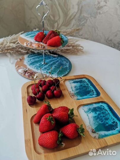 Фруктовница - этажерка с эпоксидной смолой