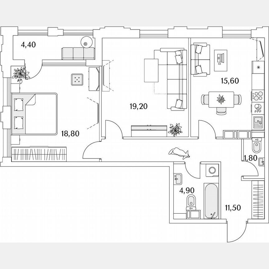 2-к. квартира, 74,6 м², 9/13 эт.