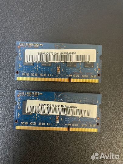 Оперативная память ddr3 2шт по 4 gb для ноутбука