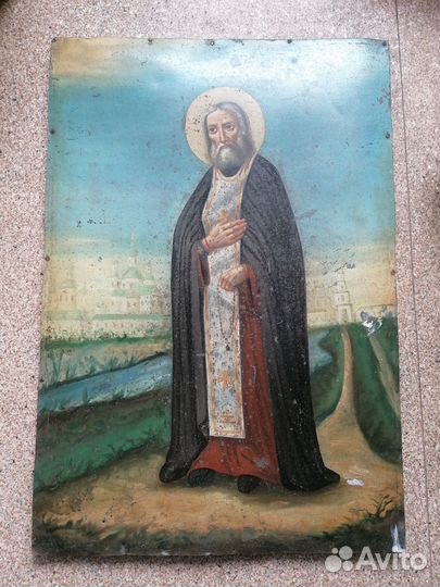 Большая, старинная Икона Св. Серафим 77на52