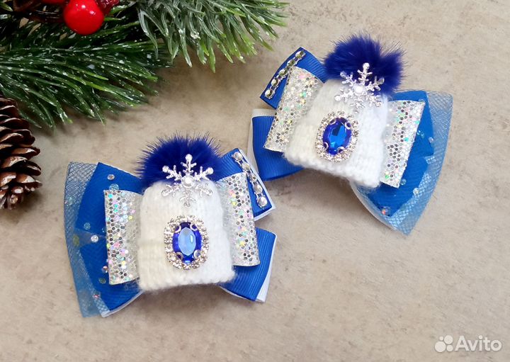 Бантики для волос с шапочками. Ручная работа