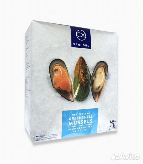 Мидии киви 1/2 раковины, мидии черные гиганты