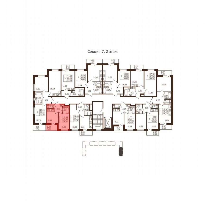 1-к. квартира, 26,6 м², 6/6 эт.