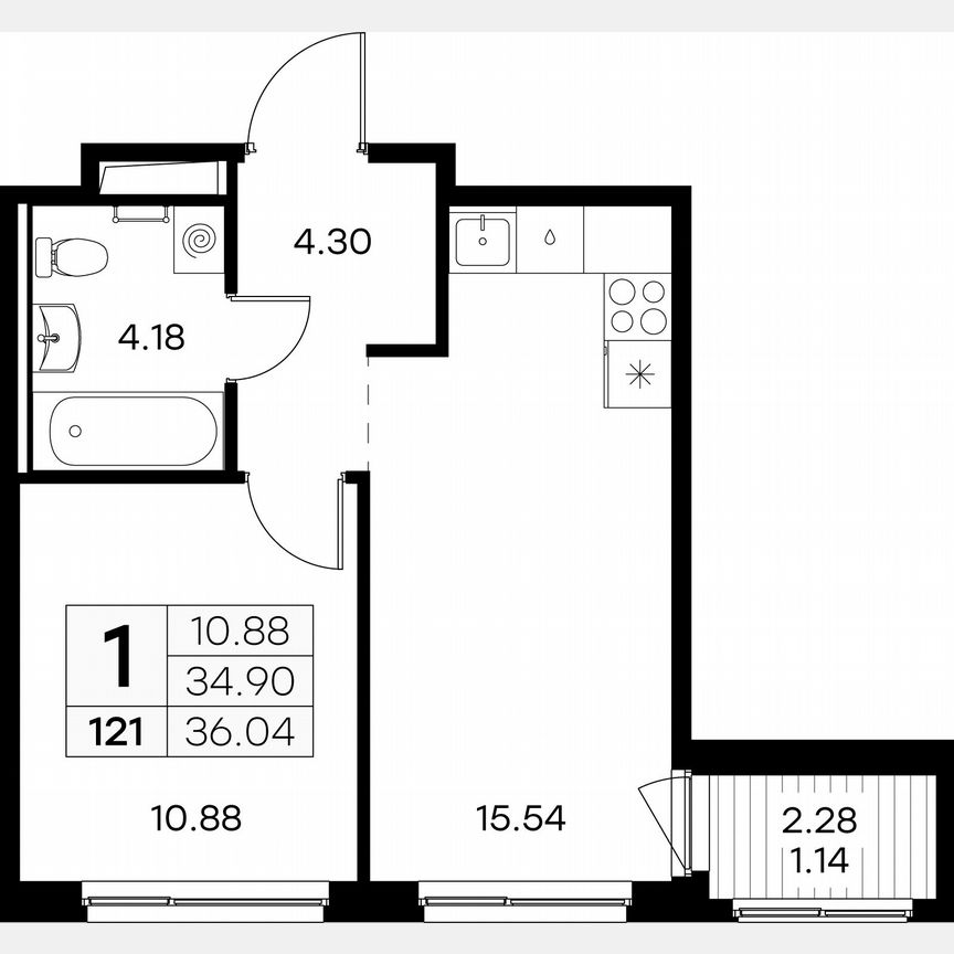 1-к. квартира, 36 м², 9/9 эт.