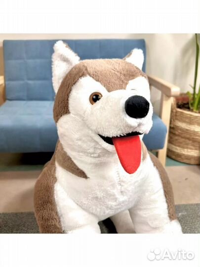 Мягкая игрушка Собака бежевая Хаски с языком