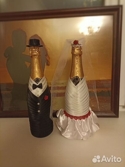 Свадебная пара бутылок шампанского
