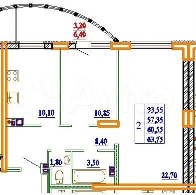2-к. квартира, 63,3 м², 13/14 эт.