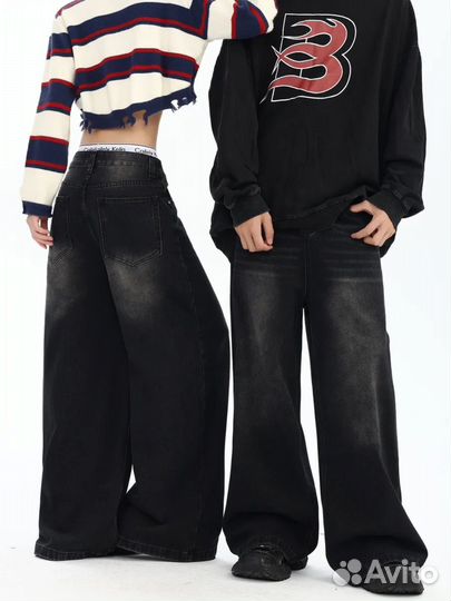 Джинсы багги широкие черные (XL)