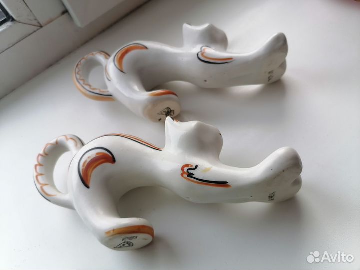 Фарфоровые статуэтки Кот и кошка старая гжель