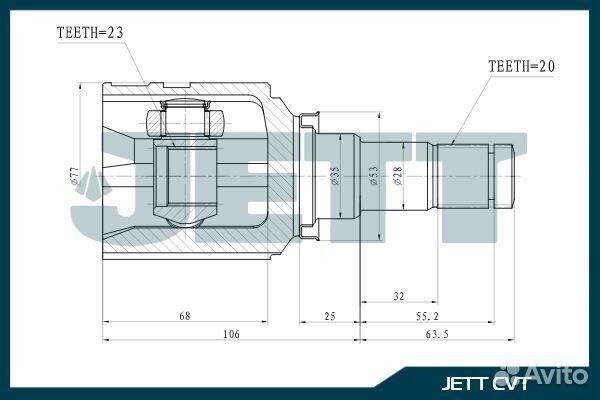 ШРУС внутренний jett V40-9114 V40-9114 jett