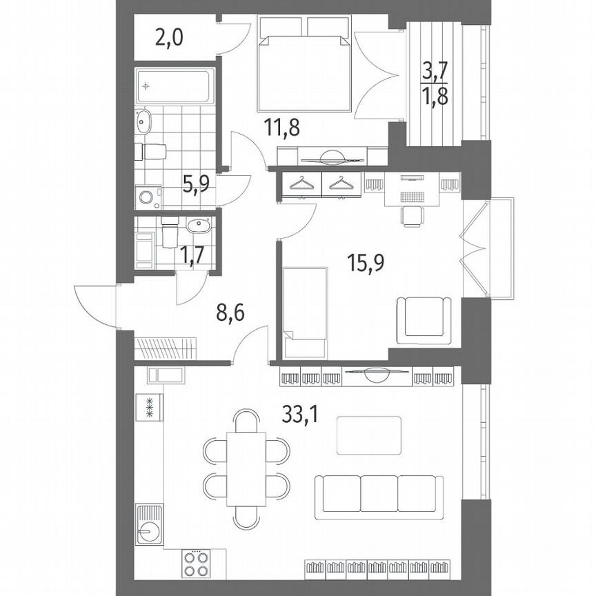 2-к. квартира, 80,9 м², 12/13 эт.