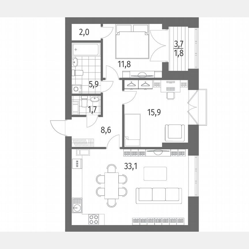 2-к. квартира, 80,9 м², 12/13 эт.