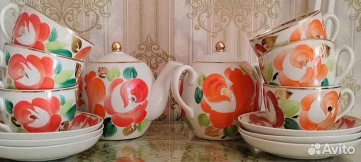 Сервиз чайный розы агашки фарфор роспись Песочное