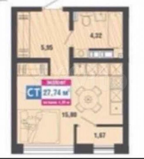 Квартира-студия, 27,7 м², 10/10 эт.