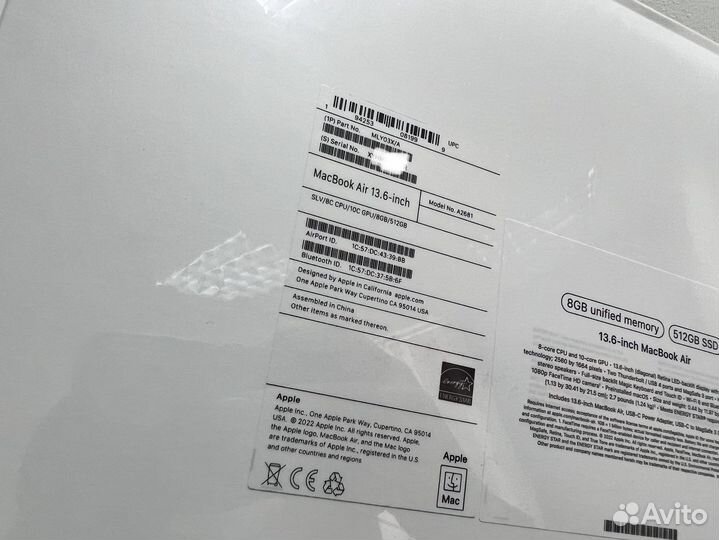 Apple / MacBook Air M2 8/512gb / новый / рус.клав