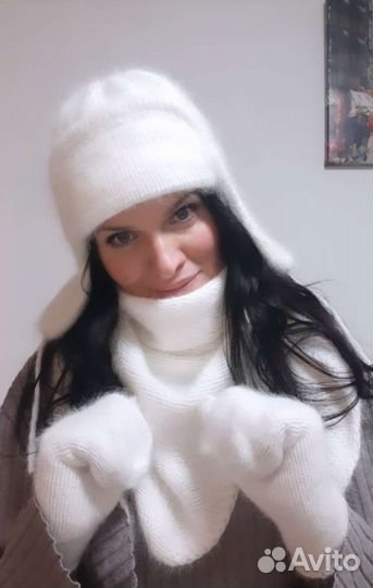 Комплект шапка ушанка, бактус и варежки