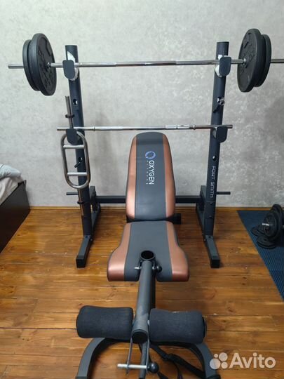 Скамья для жима со стойками и штангой бу