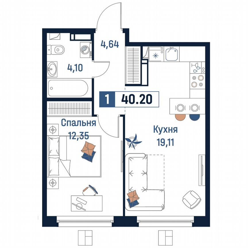 1-к. квартира, 40,2 м², 9/18 эт.