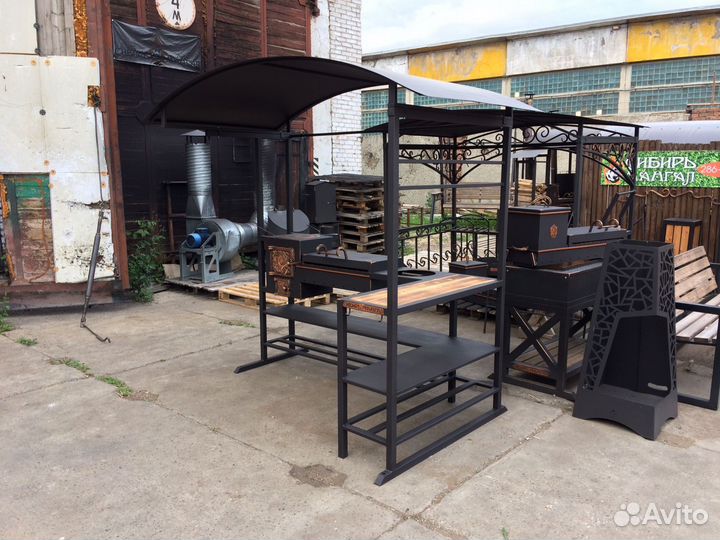 Мангал с печью для казана. С крышей. Сибиряк v2.0