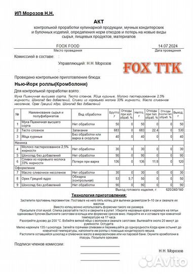 Разработка технологических карт блюд для кафе