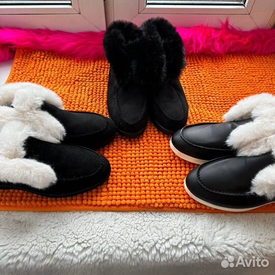 Лоферы черные зимние