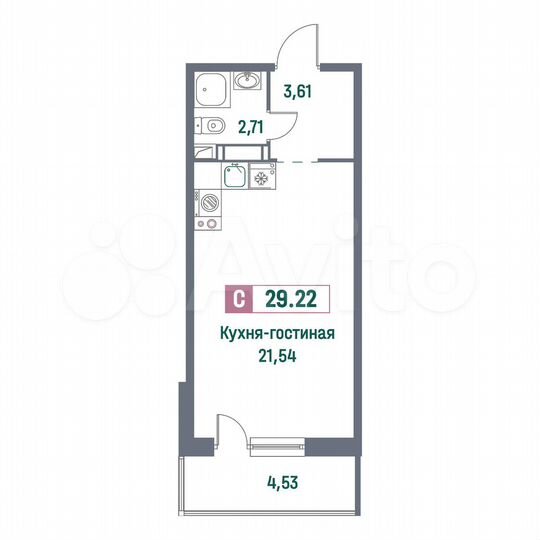 Квартира-студия, 29,2 м², 11/16 эт.