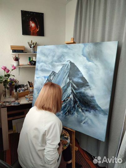 Горный пейзаж, картина маслом ручной работы