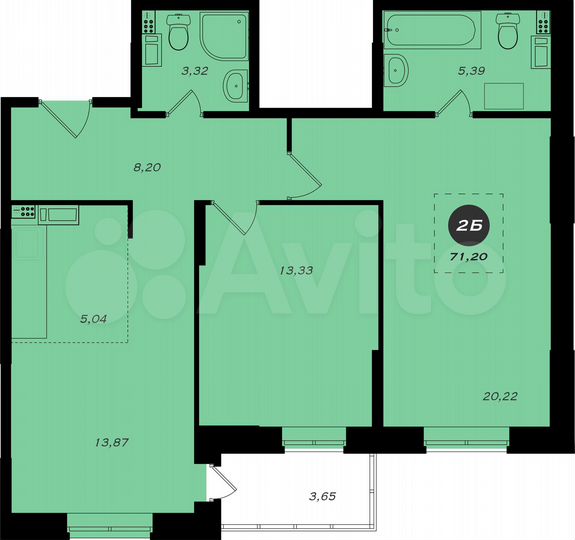 2-к. квартира, 71,2 м², 9/22 эт.