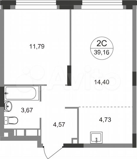 2-к. квартира, 39,1 м², 5/22 эт.