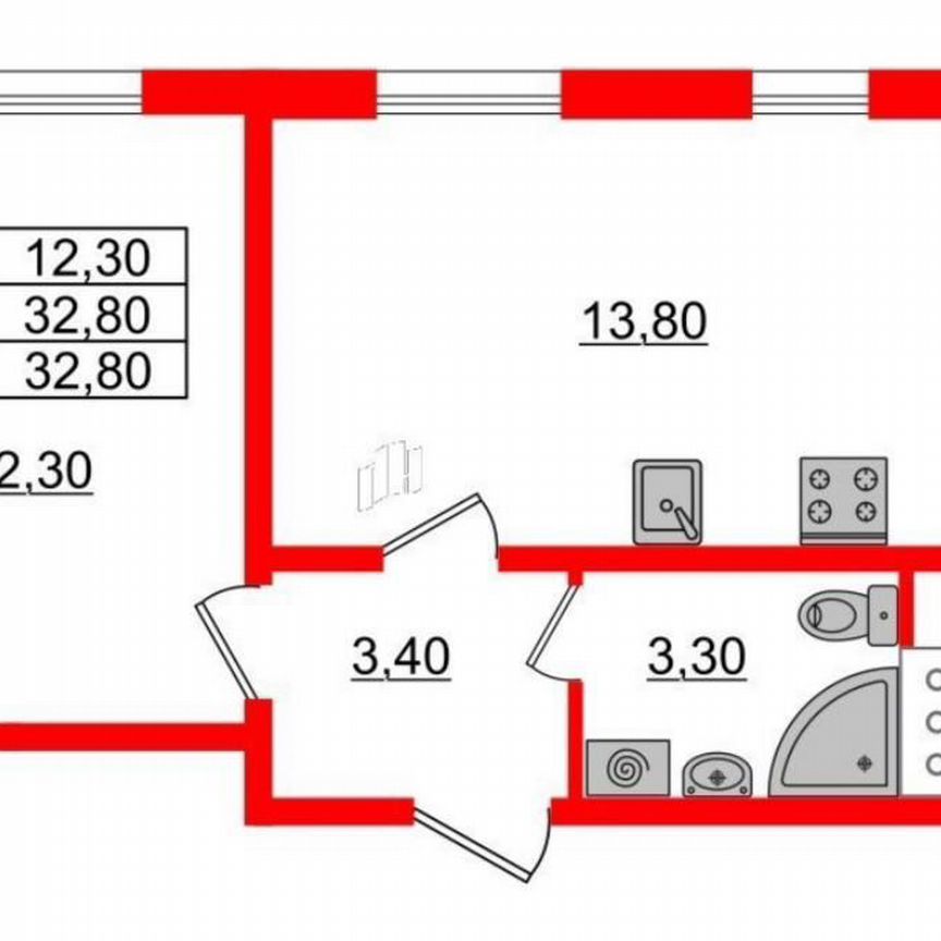 1-к. квартира, 32,8 м², 5/16 эт.