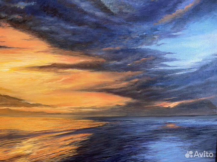 Картина маслом на холсте большая закатный пейзаж