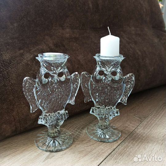 Хрустальные подсвечники Совушки, СССР