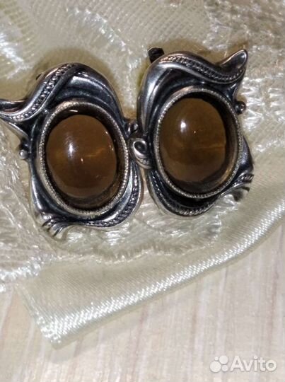 СССР Серьги серебро с раухтопазом 925