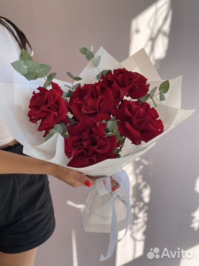 Букет - Французские розы и эвкалипт