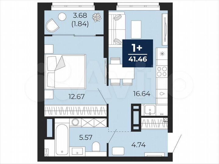 1-к. квартира, 41,5 м², 5/21 эт.