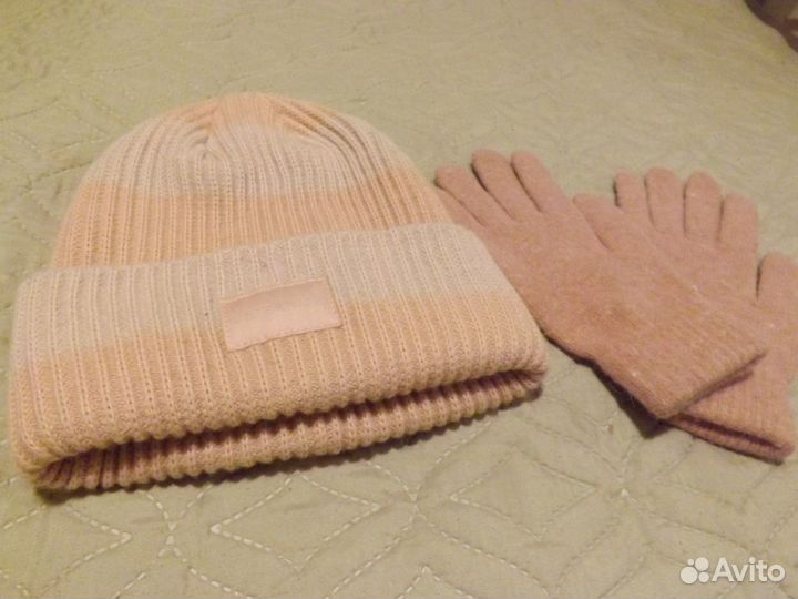 Шапка и перчатки новые L.eterite р.54-58 розовые