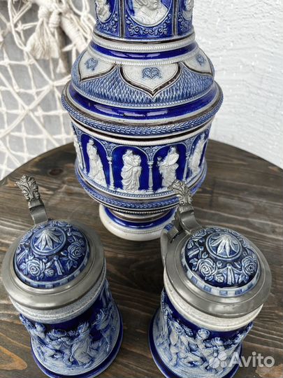 Кувшин пивной J.W. Remy с двумя кружками. Германия