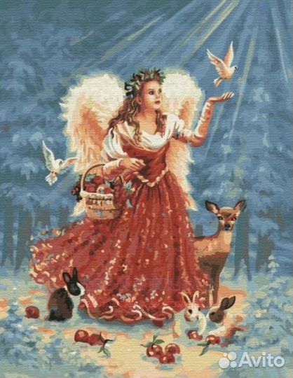 Алмазная мозаика 40x50 Ангелочек в зимнем лесу кор
