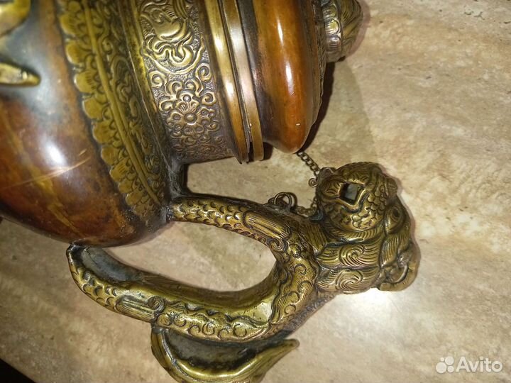 Старинный чайник Тибет 19 век медь бронза