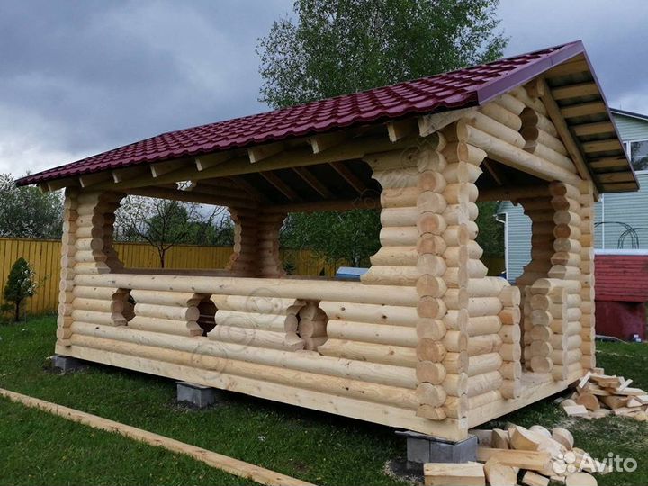 Готовые дачные беседки из бревна или бруса