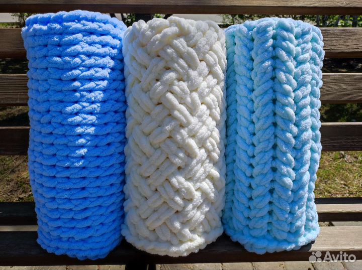 Вязанный плюшевый плед