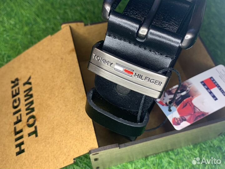 Мужской кожаный ремень черный Tommy hilfiger