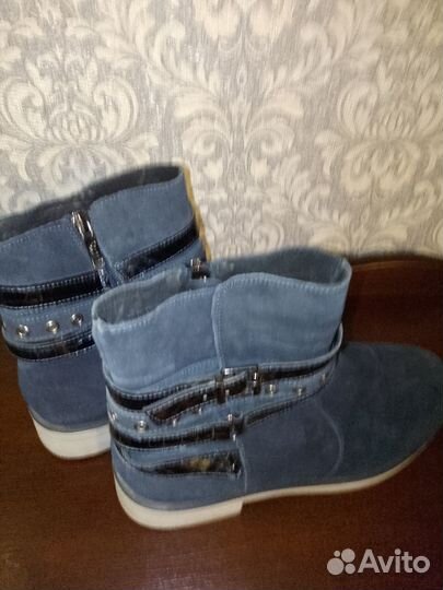Ботинки синие, натуральная замша (состояние отличн