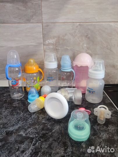 Бутылочки avent, стекло, молокоотсос, пустышки