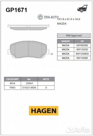 Sangsin brake GP1671 Колодки торм.пер. hagen