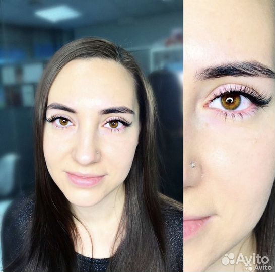 Наращивание ресниц брови в салоне