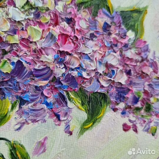 Сирень картина маслом миниатюра с цветами букет