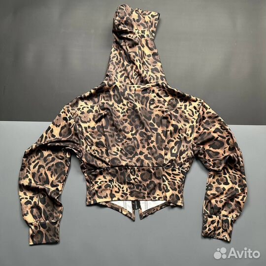 Топ с длинным рукавом леопард y2k зип zip