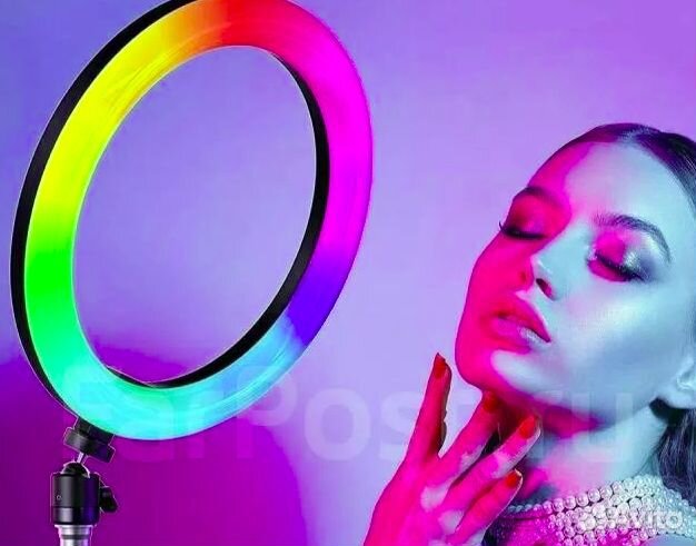 Кольцевая лампа цветная 33 см со штативом 2м