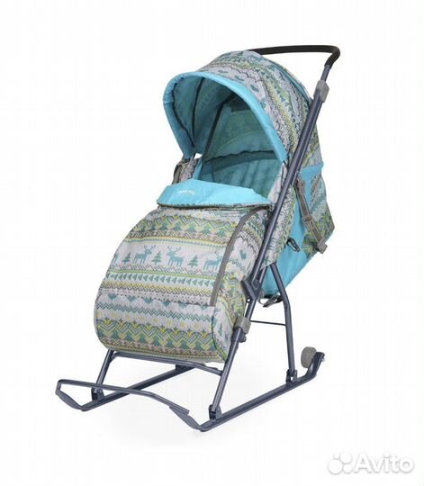 Санки коляска Ника Умка 3/4 Вязанный бирюзовый
